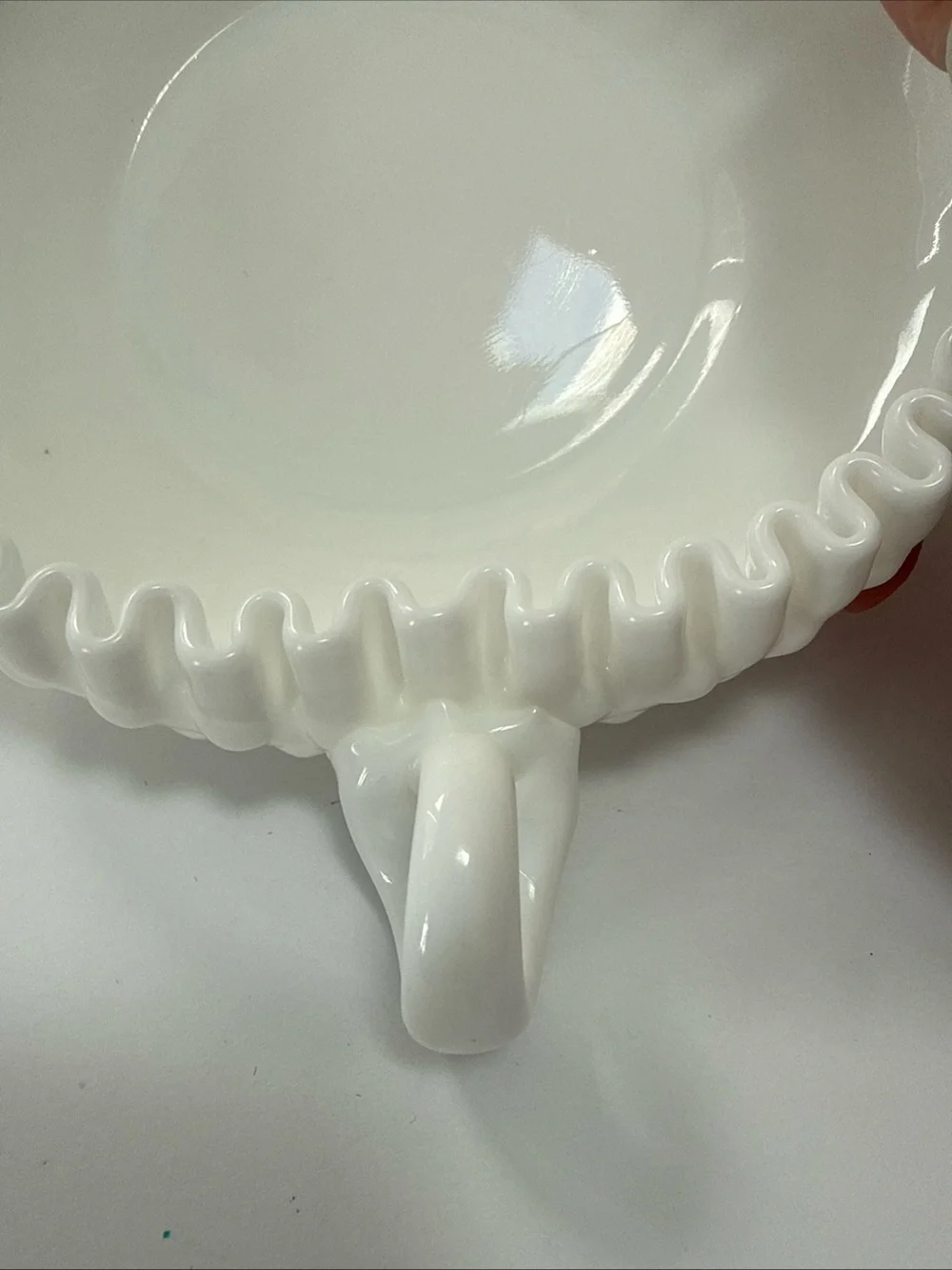 White Ruffled Milk Glass heart shaped vintage